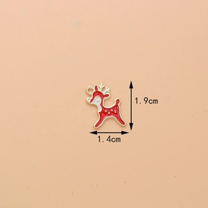 Enamel Christmas reindeer charm showing dimensions of 1.9cm height and 1.4cm width