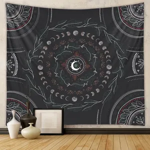 Arazzo Mandala Fasi Lunari Bohemien Mistico Da Parete Poliestere Tessuto Foglia Botanica Per Arredamento Camera Da Letto
