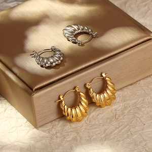 French vintage stainless steel textured hoop earrings in gold and silver finish