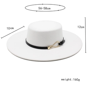 Detail view of wool fedora with 56-58cm circumference and 10cm wide brim