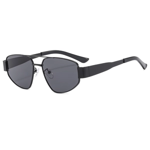 Modern double bridge metal aviator sunglasses with dark grey lenses in black finish