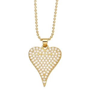 Collier avec pendentif cœur étincelant serti de zircons sur une chaîne à billes dorée