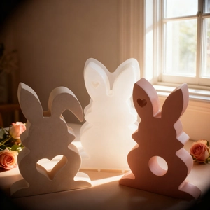 Minimalist rabbit candle silicone mold and heart-shaped finished resin ornaments