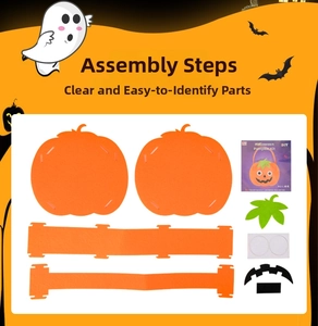 DIY Halloween pumpkin candy bag kit components with orange felt pieces and stickers
