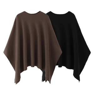 Damen Strickumhang Cape Weiches Kaschmir-Ähnliches Strickpolyester Lose Rundhals Ärmelloses Shrug Minimalistisch Elegant
