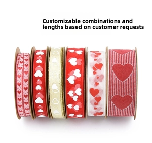 Set of 6 assorted Valentine heart pattern ribbons for gift wrapping and DIY crafts