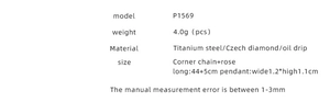 Detailed size chart for rose pendant necklace with titanium steel and Czech diamond