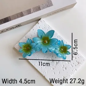 Blue candy-colored flower claw clip made of high-quality resin for women hair styling