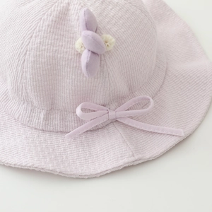 Light purple baby sun hat with seersucker texture, cute 3D bunny and bow decoration
