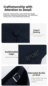 Detail view of cotton baseball cap with sport embroidery and adjustable metal buckle
