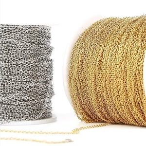 Flat cross chain in 18K gold and silver stainless steel rolls for jewelry making
