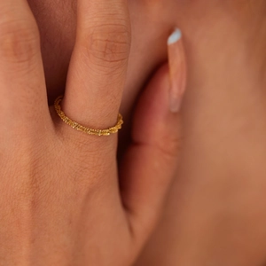 Twisted Braided Chain Ring Gold Plated Stainless Steel Minimalist Elegant Non Tarnish Band Jewelry For Women