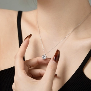 Minimalist S925 sterling silver necklace with a large round cubic zirconia solitaire pendant