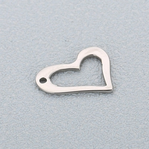 Polished silver stainless steel hollow heart pendant with single hole for jewelry making