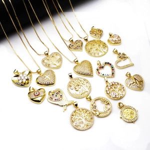 Copper Necklace Gold Plated Micro Pave Zircon Heart Tree Of Life Pendant Box Chain Elegant Jewelry For Women
