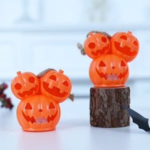 Mickey-shaped orange pumpkin light lanterns for Halloween desktop table decoration