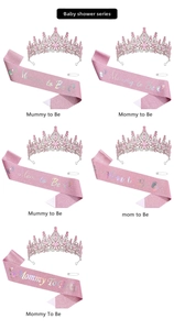 Pink rhinestone tiara and mommy to be glitter sash set for baby shower party celebrations