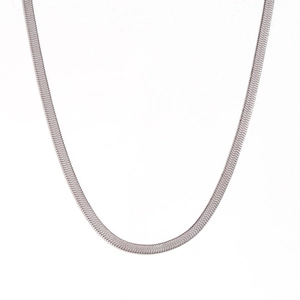 Minimalist silver flat snake bone chain necklace in polished stainless steel for women