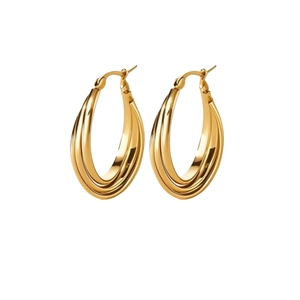 Classic 18K gold-plated 316L stainless steel hoop earrings with layered geometric design