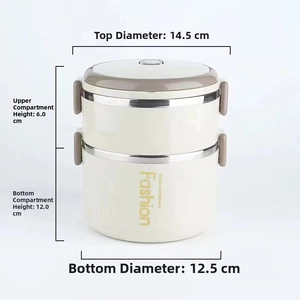 Detailed dimensions of double-layer stainless steel lunch box with caliber and height specs