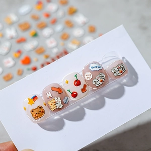 3D embossed bear and bunny nail stickers with colorful rainbow stars on clear tips