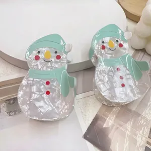 Cute snowman-shaped acetate hair claw clips with mint green details for Christmas