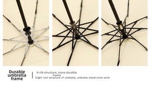 Detail of reinforced 8-rib black steel structure for portable sun umbrella