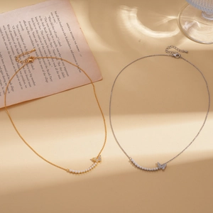 18k gold plated butterfly pendant necklace with pearls and zircon inlay for women