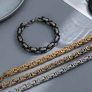 Men's titanium steel Byzantine box chain bracelets in gold, silver, and black finish