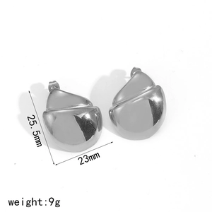 Detailed view of silver irregular waterdrop earrings with size measurements of 25.5mm by 23mm