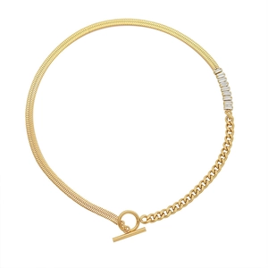 Collar bañado en oro de 18K con cadenas de espiga y eslabones con cierre OT de circonitas