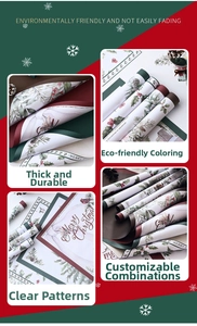 Detailed Christmas wrapping paper with festive pine, berry, and red bird prints