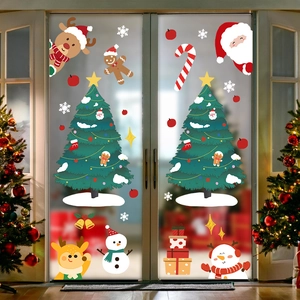 Christmas Window Stickers Static PVC Reusable Glass Decoration Cartoon Santa Claus Reindeer Snowman Holiday Decals