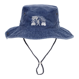 Bigfoot Mountains Forest Embroidery Washed Cotton Bucket Hat With Adjustable Windproof Rope Outdoor Hiking Camping Sun Protection