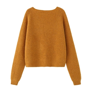Women Knit Sweater Long Sleeve Back Knot Detail Pullover Round Neck Alpaca Blend Soft Warm Casual Jumper Winter Tops