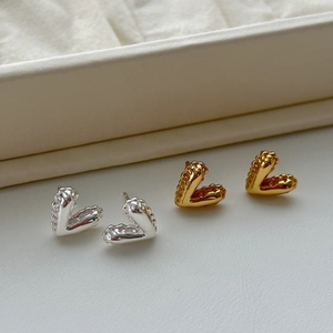 Textured V-shaped sterling silver stud earrings in gold and silver finishes