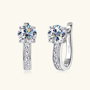 Detail of S925 sterling silver hoop earrings with 1.00ct moissanite and side diamonds