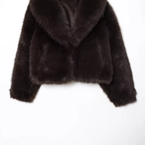 Manteau court en fausse fourrure pour femmes marron foncé, veste courte de mode chic