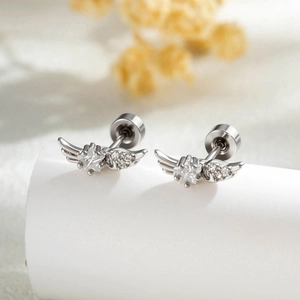 Angel Wings Star Cartilage Stud Piercing Zircon Inlaid Titanium Steel Copper Minimalist Korean Jewelry Ear Bone Nail