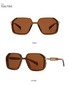 Détails de lunettes d'aviateur couleur thé avec des ornements en métal doré chic