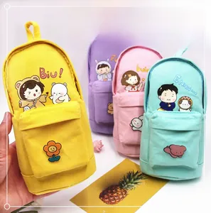 Mini-Rucksack-Federtaschen in Gelb Rosa Lila und Blau aus Segeltuch mit süßen Icons