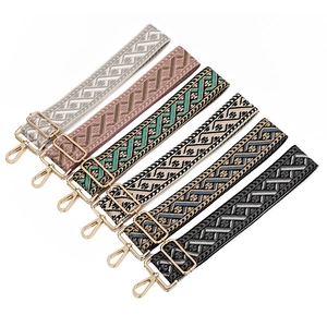 Adjustable jacquard ethnic style bag straps with colorful patterns and gold hooks