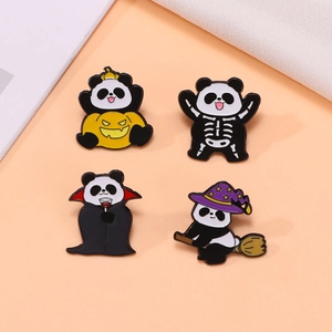 Halloween Panda Enamel Pin Cute Cartoon Pumpkin Vampire Skeleton Witch Zinc Alloy Brooch Decoration