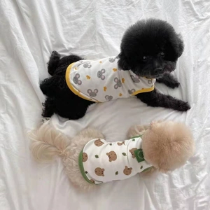 Breathable cotton dog vests featuring cartoon mouse and bear prints for small pets