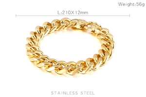 Detail shot of golden stainless steel curb chain bracelet with weight and size specs