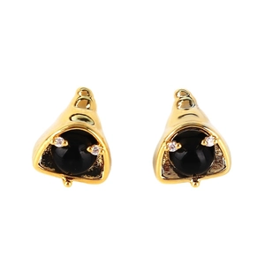 Exquisite gold ear studs featuring black gemstones and sparkling zircon accents