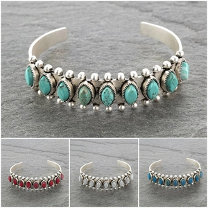 Vintage Bohemian Open Cuff Bangle Bracelet Alloy Silver Tone Turquoise Synthetic Stone Carved Ethnic Jewelry For Women