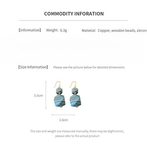 Detailed size specifications for bohemian zircon and wood bead geometric earrings