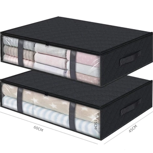 Detail view of 60x45x15CM black underbed storage bags with clear window and handles