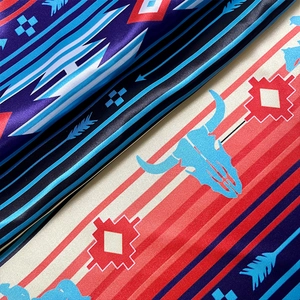 Satin silk scarf with Western cowboy patterns and American Southwest ethnic prints